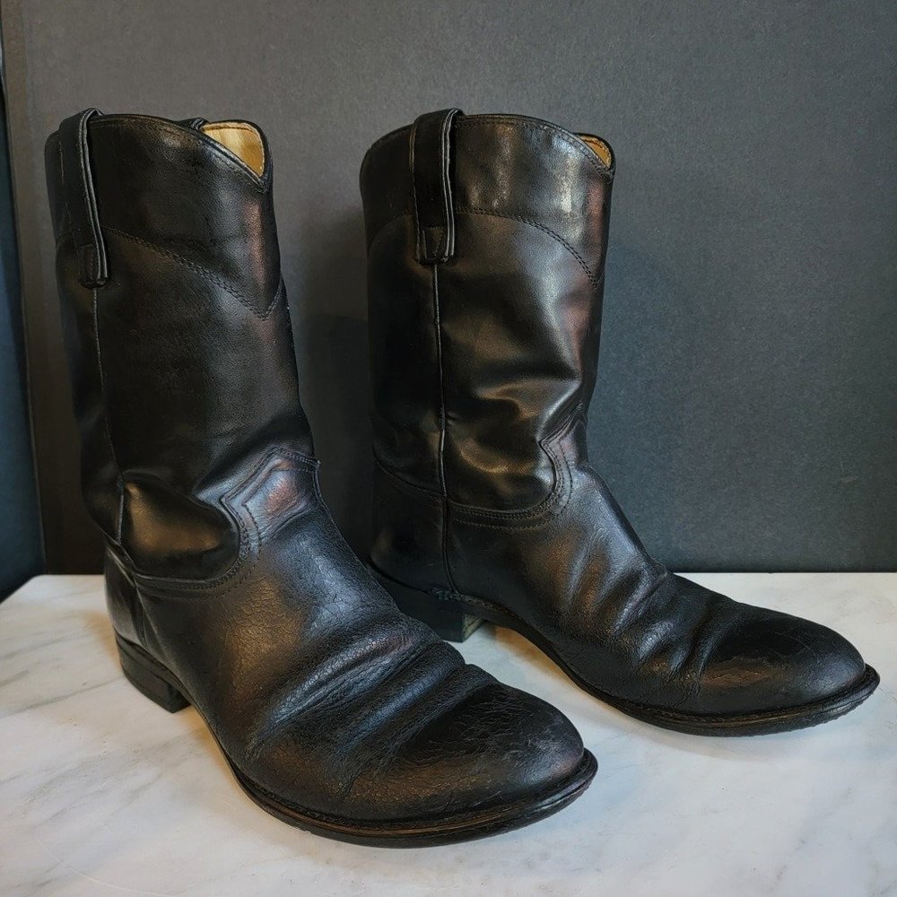 Texas Boot Co. Super Black Vintage Roper Boots - M 9.5 / W 11